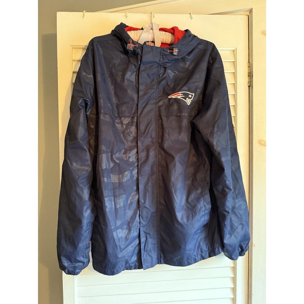 NFL New England Patriots Windbreaker Jacket mens M Navy Blue Hood Football Lined